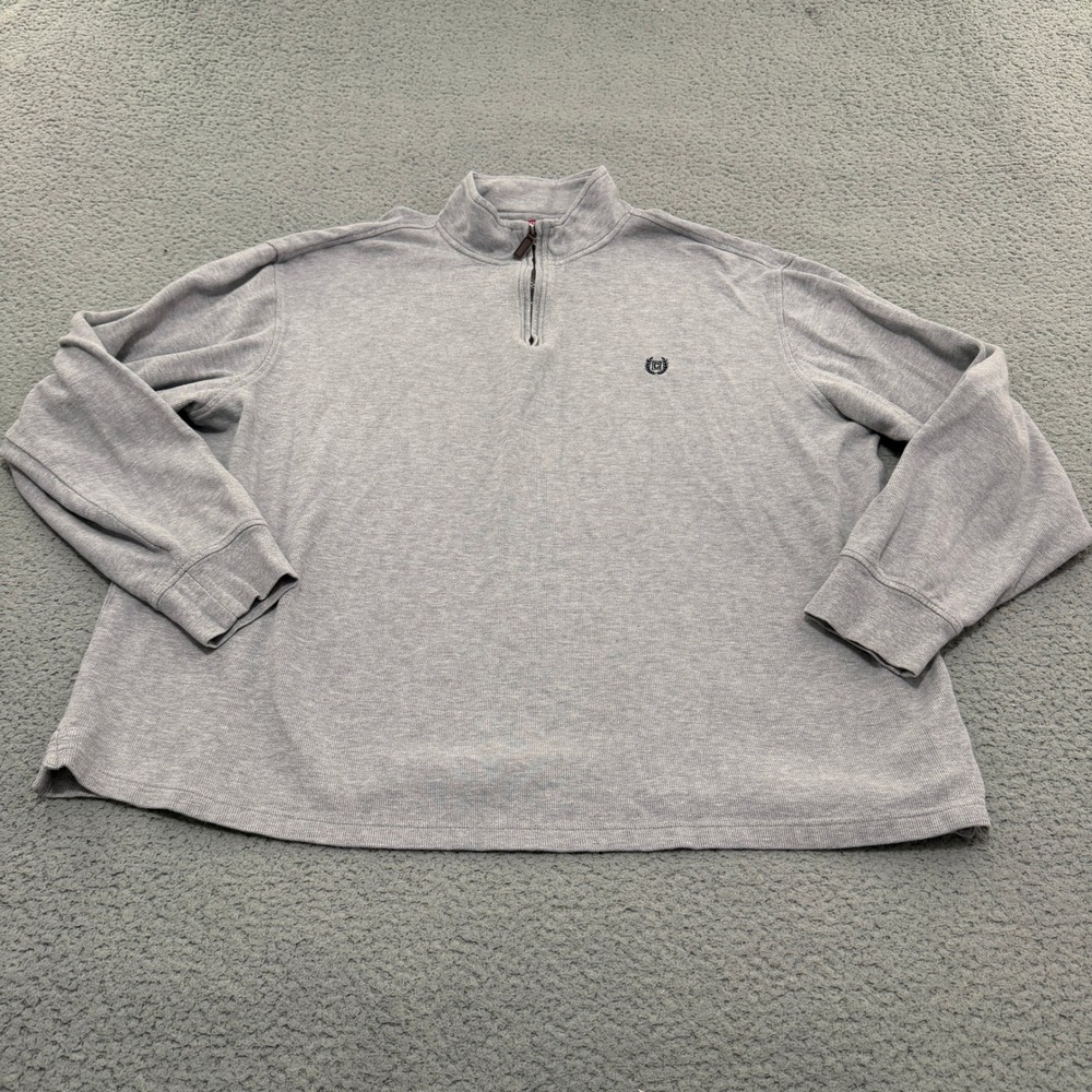 Chaps Quarter Zip Sweater Mens XXL Gray 100% Cotton Pullover Ribbed Knit